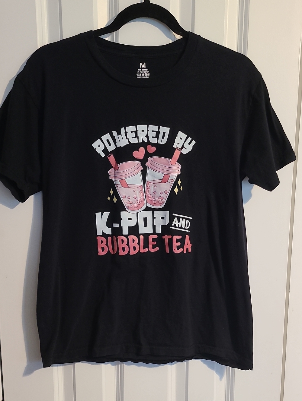Black Graphic Tee - "Powered by K-Pop and Bubble Tea"